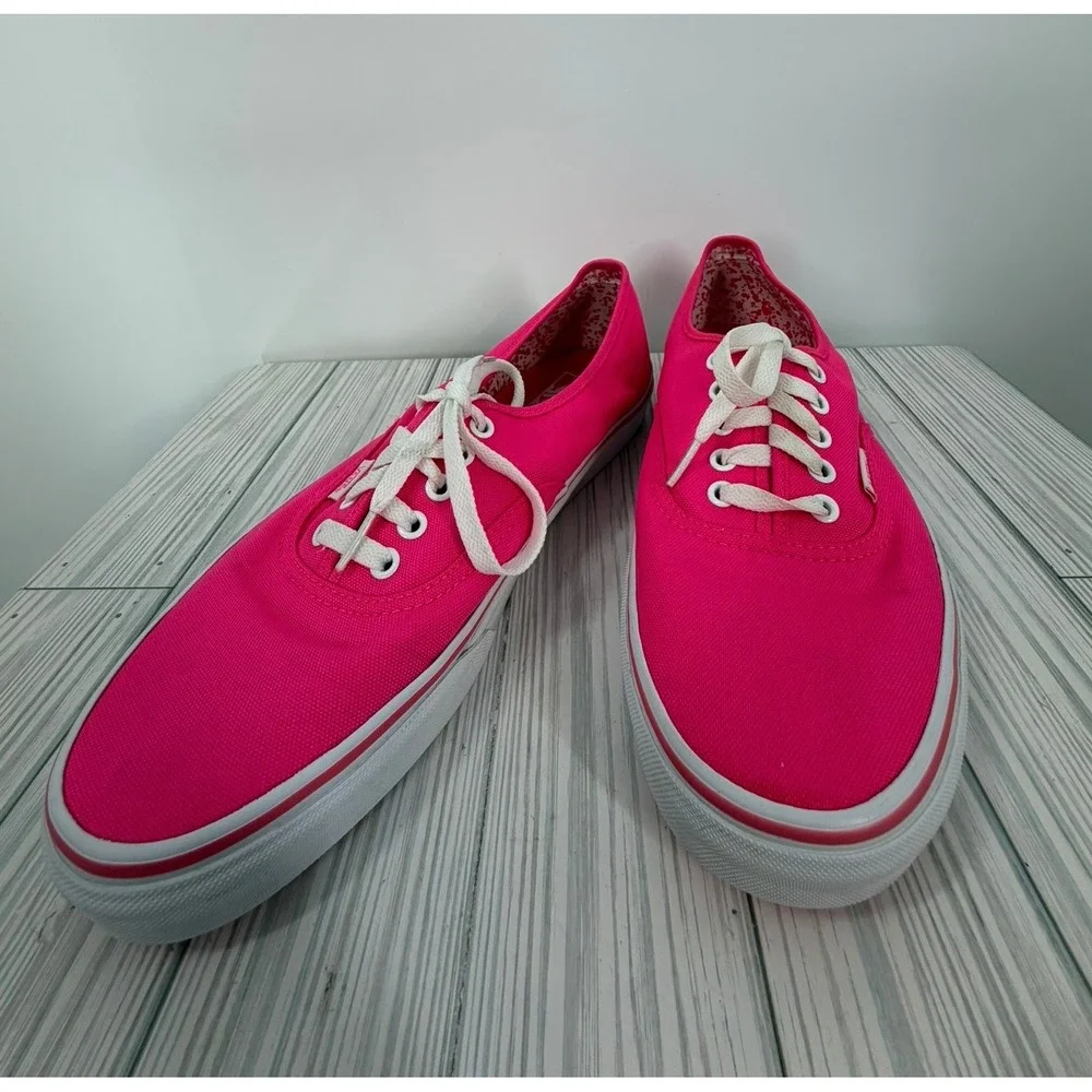Vans Authentic Neon Pink Canvas Low Top Skate Shoes Mens Size 10